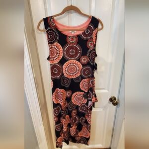 Robbie Bee Navy And Coral Sleeveless Dress